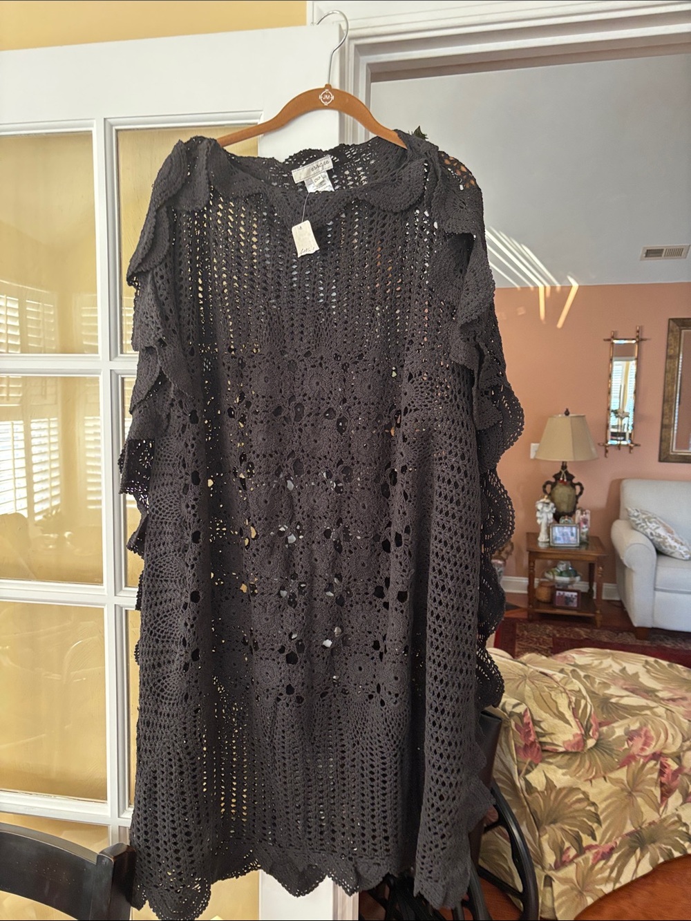 essagee Black Crochet Openwork Women’s Sweater - Lightweight Layering-Tunic Swim